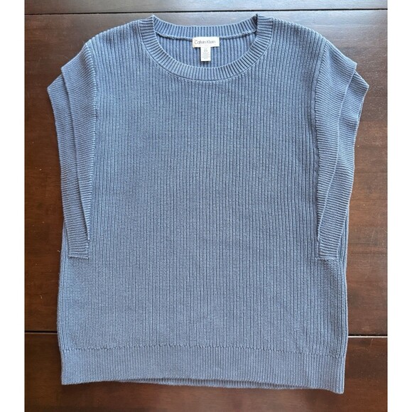 Calvin Klein Womens Sleeveless Blue Crew Neck Sweater Vest Large 100% Cotton - Picture 1 of 7